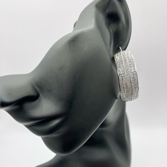 2.00 CT Natural Diamond XL Rhodium Hoops - Picture 1 of 5